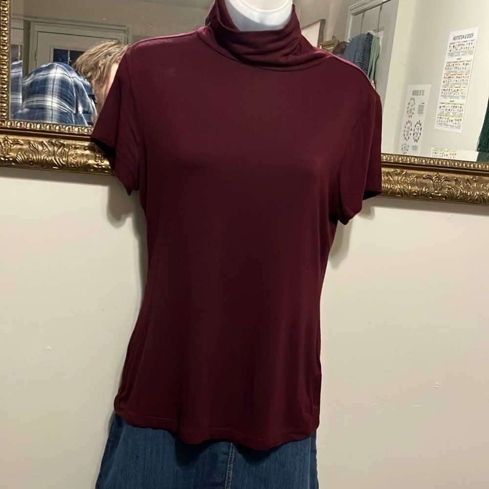 Women's Burgundy Turtleneck, Cap Sleeve Top